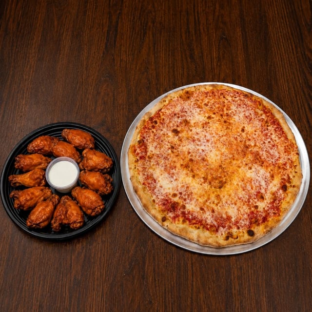 1 Med 14" Cheese Pizza & 12 Party Wings.