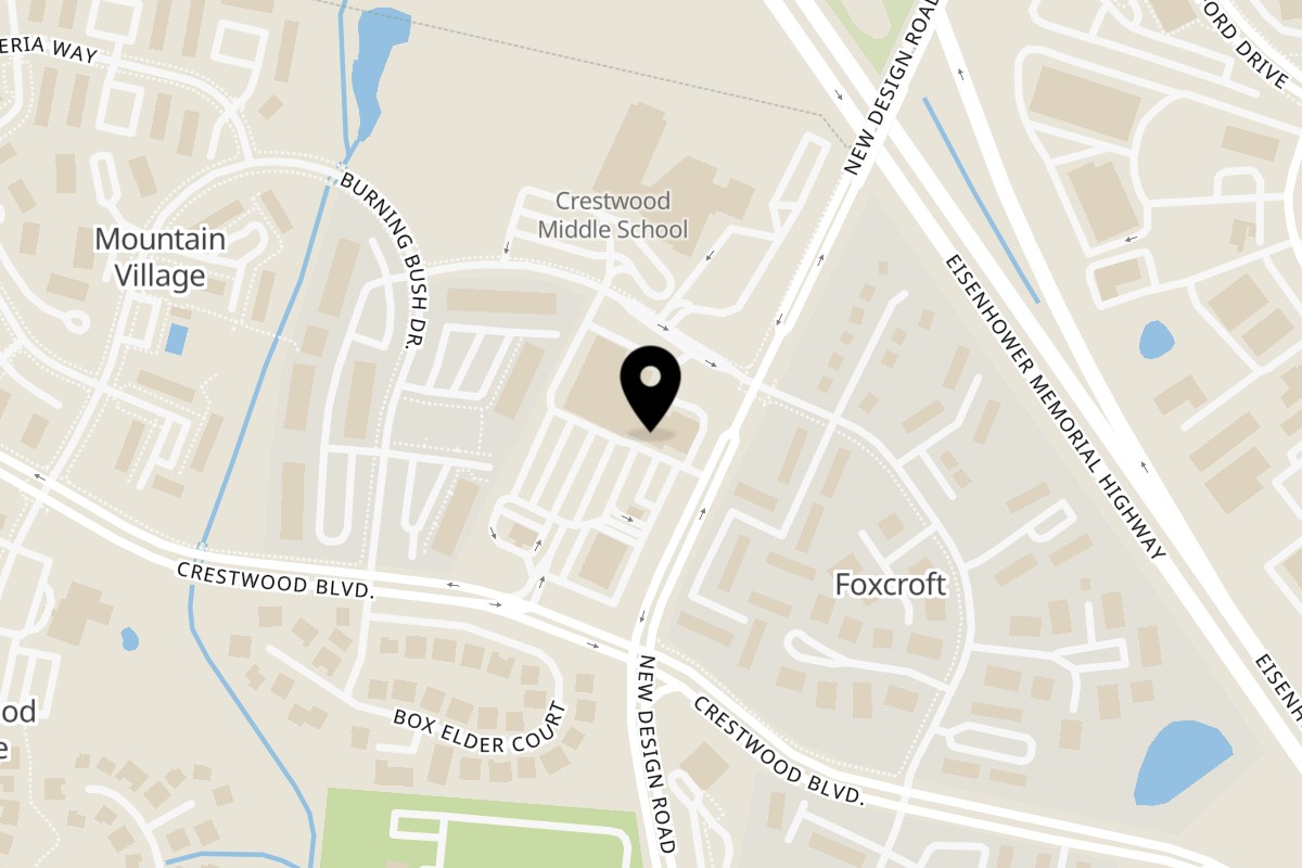 Map showing the location of Habanero Pizza on 6942 Crestwood Blvd in Frederick